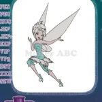 Cute Winged Blonde Fairy in Teal Dress Embroidery Designs - Instant Download