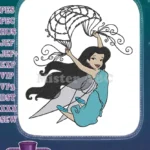 Whimsical flying girl with decorative parachute embroidery designs - Instant Download
