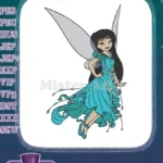 Enchanting Dark-Haired Fairy with Flowing Teal Dress Embroidery Designs - Instant Download