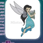 Charming fairy in blue dress holding berry pouch embroidery designs - Instant Download