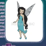 Beautiful dark-haired fairy with light blue dress embroidery designs - Instant Download
