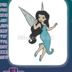 Graceful dark-haired fairy with blue dress and wings embroidery designs - Instant Download
