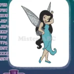 Enchanting Fairy with Long Dark Hair and Blue Dress Embroidery Designs - Instant Download