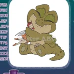 Sweet cartoon alligator hugging magical fairy embroidery designs - Instant Download