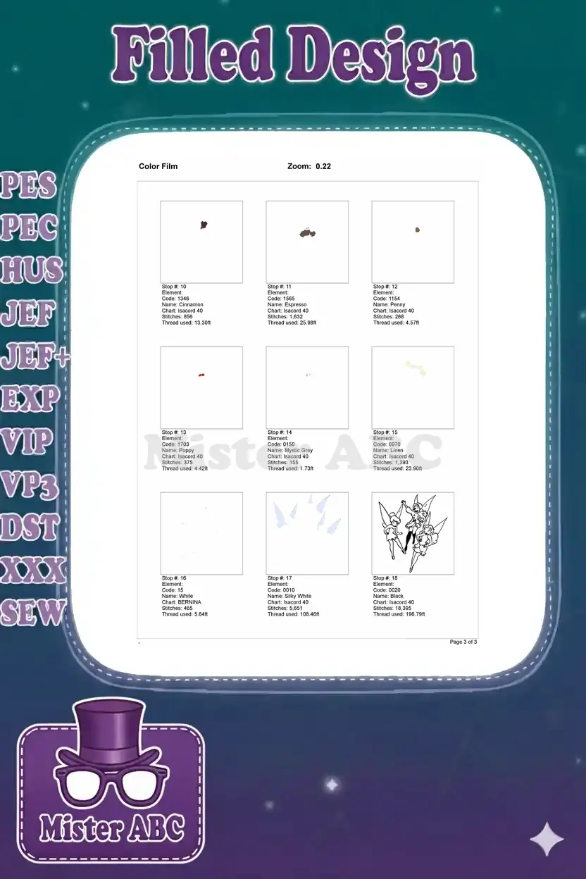 The second page of a color film document, illustrating the final nine sequential stitch-out steps for the embroidery design.