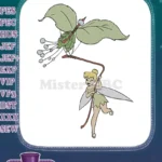 Tinker Bell fairy swinging from green leafy vine embroidery designs - Instant Download