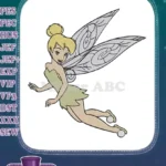 Tinkerbell flying fairy blonde hair green dress embroidery designs - Instant Download