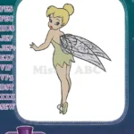 Magical Tinkerbell fairy with green dress and wings embroidery designs - Instant Download