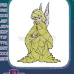 Shy blonde fairy in green leaf dress embroidery designs - Instant Download