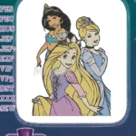 Three Disney Princesses Jasmine Rapunzel Cinderella embroidery designs - Instant Download