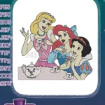 Disney Princesses Tea Party embroidery designs featuring Cinderella Ariel Snow White - Instant Download