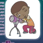 Cute cartoon boy exploring space with a purple telescope embroidery designs - Instant Download