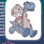 Lambie riding Bronty dinosaur happy friendship embroidery designs - Instant Download