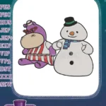 Cute purple hippo and snowman winter holiday embroidery designs - Instant Download