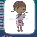 Sweet little girl doctor character holding clipboard embroidery designs - Instant Download
