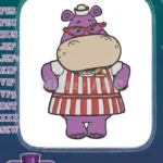 Adorable Purple Hippo with Chef Hat Striped Apron Embroidery Designs - Instant Download