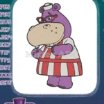 Friendly purple hippo chef wearing glasses and apron embroidery designs - Instant Download