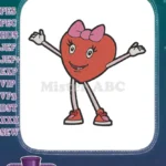 Cheerful red heart character with pink bow and sneakers embroidery designs - Instant Download
