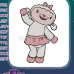 Adorable pink bow Lambie cartoon lamb character embroidery designs - Instant Download