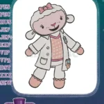 Cute Lambie Doctor Cartoon Character Children's Embroidery Designs with Pink Bow - Instant Download