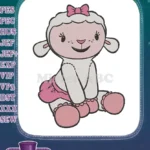 Cute Baby Lamb with Pink Bow and Skirt Embroidery Designs - Instant Download
