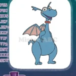 Smiling Blue Cartoon Dragon with Pink Wings Embroidery Designs - Instant Download
