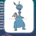 Happy blue cartoon dragon with pink collar machine embroidery designs - Instant Download