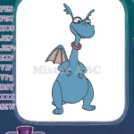 Cute Blue Cartoon Dragon with Pink Collar Embroidery Designs - Instant Download