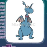 Cute Blue Dragon with Pink Collar Standing Embroidery Designs - Instant Download