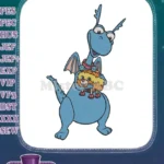 Friendly Blue Dragon Holding Adorable Fluffy Orange Monster Embroidery Designs - Instant Download