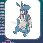 Cute blue dragon veterinarian cartoon embroidery designs with stethoscope - Instant Download