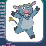 Happy Benny the Bull Blue Cartoon Cow Embroidery Designs - Instant Download