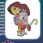 Happy Dora the Explorer and Boots monkey hugging embroidery designs - Instant Download