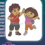 Popular cartoon friends Dora and Diego high-five adventure embroidery designs - Instant Download