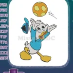 Happy duckling catching a soccer ball cartoon embroidery designs - Instant Download