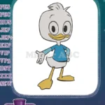 Adorable young duck cartoon character with blue shirt embroidery designs - Instant Download