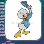 Happy Duckling Waving Blue Cap Cartoon Character Embroidery Designs - Instant Download