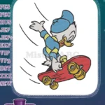 Young Donald Duck Skateboarding Cartoon Embroidery Designs - Instant Download