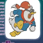 Donald Duck inspired aviator duck running cartoon embroidery designs - Instant Download