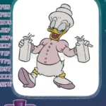 Excited Daisy Duck with splashing milk bottles cartoon embroidery designs - Instant Download