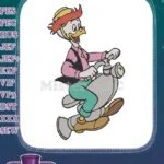 Happy Fethry Duck riding a scooter cartoon embroidery designs - Instant Download
