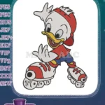 Joyful Cartoon Duckling Roller Skating with Red Cap Embroidery Designs - Instant Download