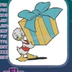 Disney's Donald Duck holding a colorful birthday gift embroidery designs - Instant Download