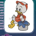 Huey Duck painting blue bucket Disney cartoon embroidery designs - Instant Download