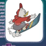 Dynamic duck character snowboarding fun winter sports embroidery designs - Instant Download