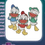 Huey Dewey Louie watermelon eating cartoon embroidery designs - Instant Download
