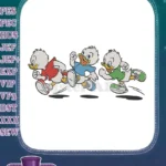 Three happy running duckling brothers cartoon embroidery designs - Instant Download