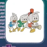 Three cartoon duck nephews running scared with flashlight embroidery designs - Instant Download