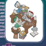Huey Dewey Louie Studying Books Learning Cartoon Embroidery Designs - Instant Download
