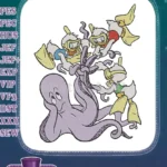 Disney cartoon ducklings snorkeling with purple octopus embroidery designs - Instant Download